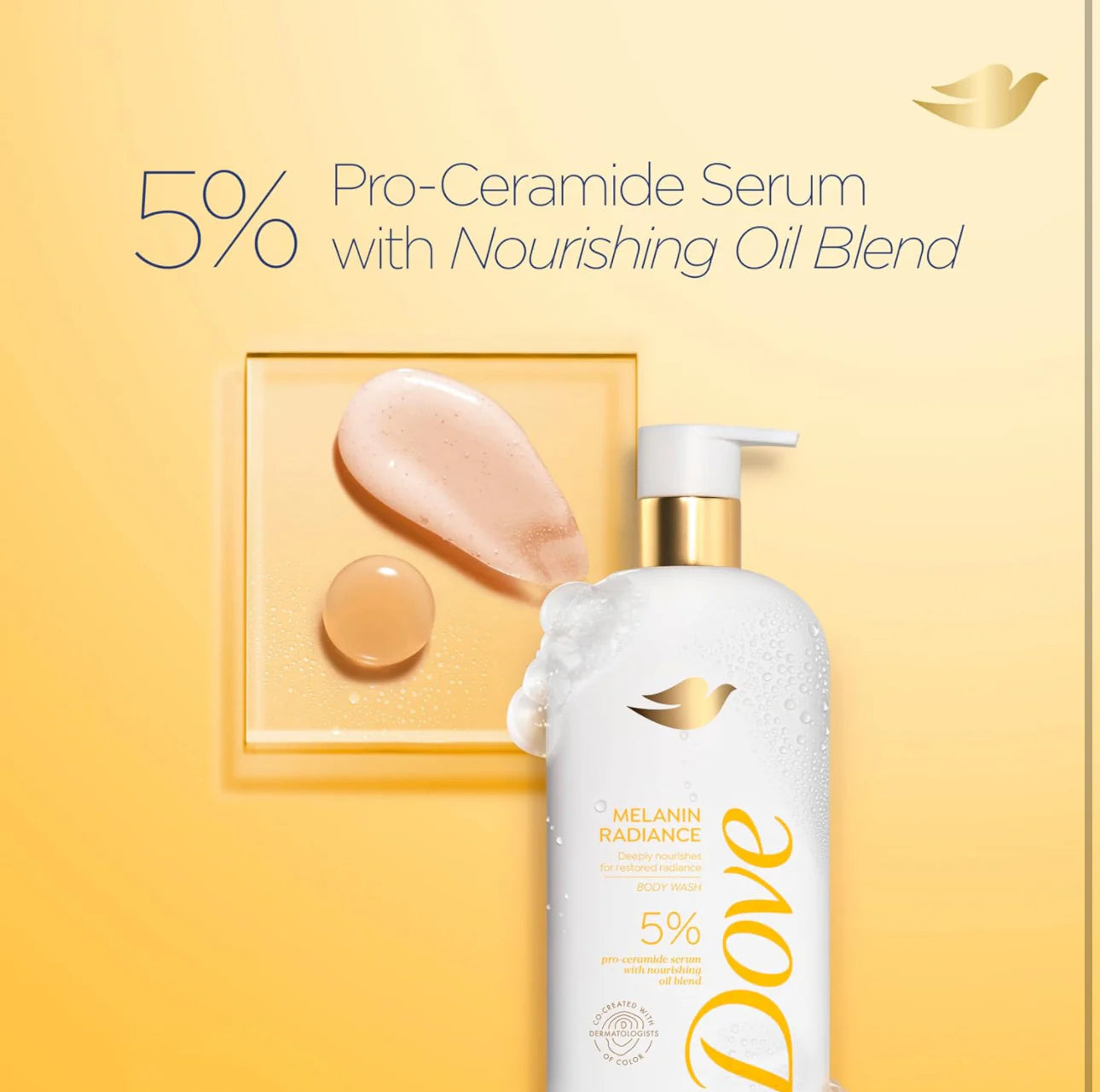 DOVE MELANIN RADIANCE BODY WASH - 5% PRO-CERAMIDE SERUM WITH NOURISHING OIL BLEND