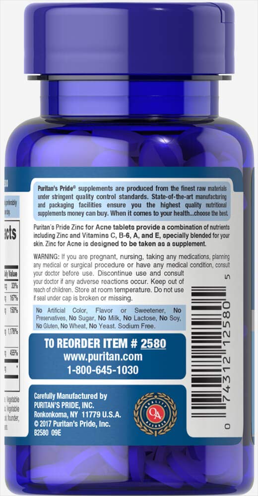 PURITAN’S PRIDE ZINC FOR ACNE DIETARY SUPPLEMENT